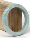 Baikalla Natural Icy Light Green W/ Deep Blue-Green Flowers Jadeite Jade "Petite Oval" Bangle Bracelet (54.7mm) 