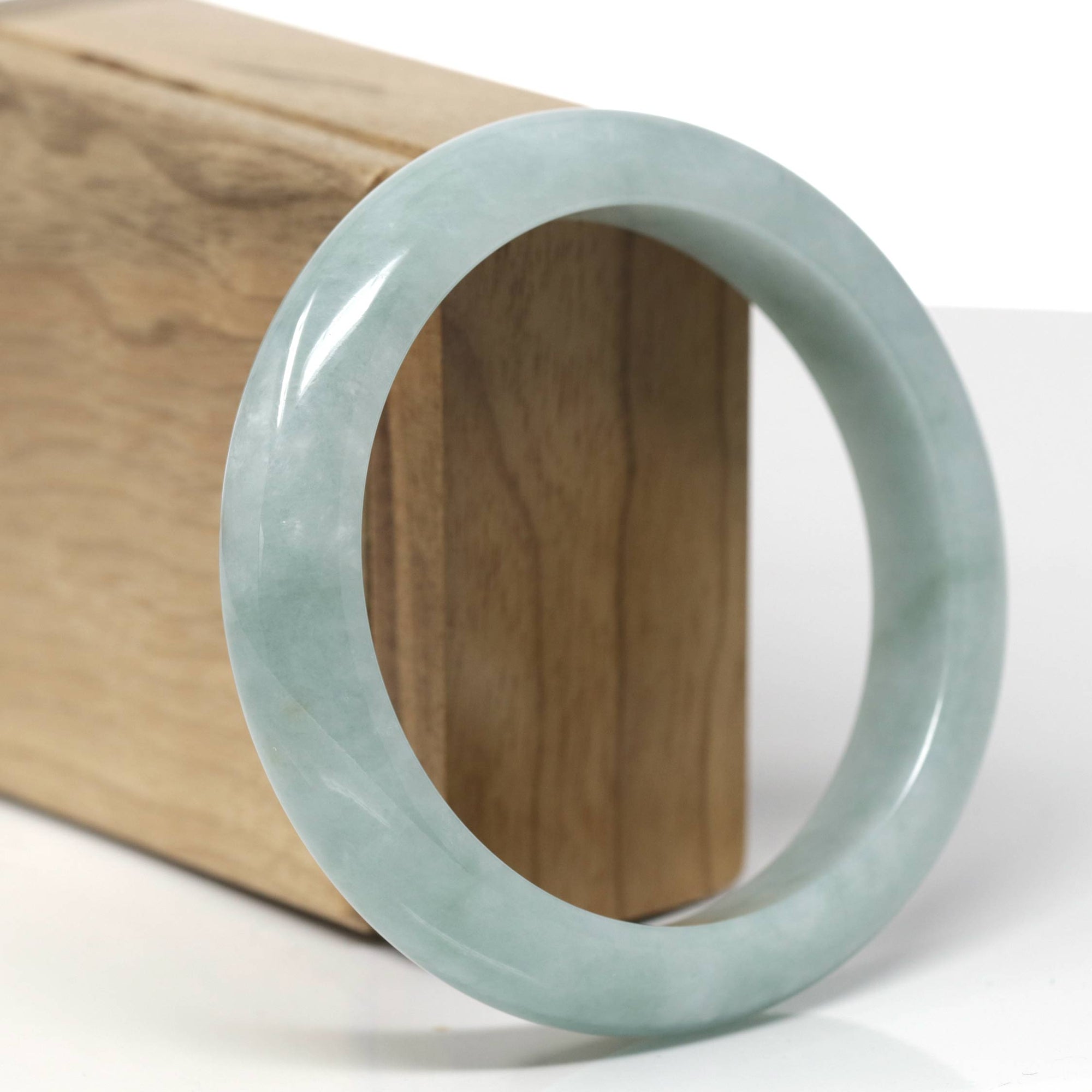 Baikalla Natural Icy Light Green W/ Deep Blue-Green Flowers Jadeite Jade "Petite Oval" Bangle Bracelet (54.7mm) 