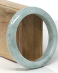 Baikalla Natural Light Blue-Green Jadeite Jade "Half Round" Bangle Bracelet (59.4mm) 