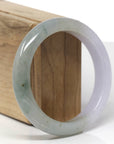 Baikalla Natural Light Lavender & Light Oil-Green Jadeite Jade "Half Round" Bangle Bracelet (57.5mm) 