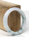 Baikalla Natural Blue-Green Flowers Jadeite Jade "Half Round" Bangle Bracelet (53.1mm) 