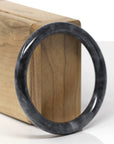 Baikalla Natural Black Wuji Jadeite Jade "Traditional Round" Bangle Bracelet (56.2mm) 