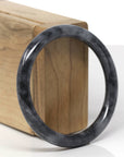 Baikalla Natural Black Wuji Jadeite Jade "Traditional Round" Bangle Bracelet (56.2mm) 