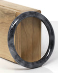 Baikalla Natural Black Wuji Jadeite Jade "Traditional Round" Bangle Bracelet (56.2mm) 