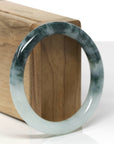 Baikalla Natural Icy Green & Deep Blue-Green Flowers Jadeite Jade "Traditional Round" Bangle Bracelet (55.1mm) 
