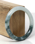 Baikalla Natural Icy Green & Deep Blue-Green Flowers Jadeite Jade "Traditional Round" Bangle Bracelet (55.1mm) 
