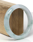 High-End Natural Icy Blue-Green Flower Jadeite Jade "Half Round" Bangle Bracelet (59.5mm) 