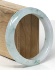 High-End Natural Icy Blue-Green Flower Jadeite Jade "Half Round" Bangle Bracelet (59.5mm) 