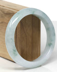 High-End Natural Icy Blue-Green Flower Jadeite Jade "Half Round" Bangle Bracelet (59.5mm) 