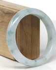 High-End Natural Icy Blue-Green Flower Jadeite Jade "Half Round" Bangle Bracelet (59.5mm) 
