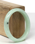 Baikalla Natural Light Apple Green & Black Wuji Jadeite Jade "Oval" Bangle Bracelet (56.2mm) 