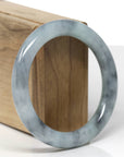 Baikalla Natural Black Wuji & Light Green Jadeite Jade "Traditional Round" Bangle Bracelet (55.8mm) 