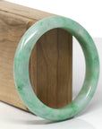 Baikalla Natural Vibrant Green W/ Light Yellow Patches Jadeite Jade "Half Round" Bangle Bracelet (56.9mm) 