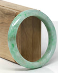 Baikalla Natural Vibrant Green W/ Light Yellow Patches Jadeite Jade "Half Round" Bangle Bracelet (56.9mm) 
