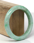 Baikalla Natural Vibrant Green W/ Light Yellow Patches Jadeite Jade "Half Round" Bangle Bracelet (56.9mm) 