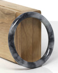 Baikalla Natural Black Wuji Jadeite Jade "Traditional Round" Bangle Bracelet (55.7mm) 