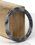 Baikalla Natural Black Wuji Jadeite Jade "Traditional Round" Bangle Bracelet (55.7mm) 