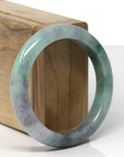 Baikalla Natural Vibrant Green & Black Wuji Jadeite Jade "Half Round" Bangle Bracelet (54.9mm) 