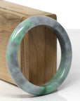 Baikalla Natural Vibrant Green & Black Wuji Jadeite Jade "Half Round" Bangle Bracelet (54.9mm) 