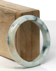 Baikalla Natural Deep Blue-Green Flower & Sajin Jadeite Jade "Half Round" Bangle Bracelet (53.6mm) 