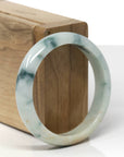 Baikalla Natural Deep Blue-Green Flower & Sajin Jadeite Jade "Half Round" Bangle Bracelet (53.6mm) 