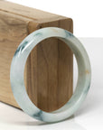 Baikalla Natural Deep Blue-Green Flower & Sajin Jadeite Jade "Half Round" Bangle Bracelet (53.6mm) 