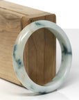 Baikalla Natural Deep Blue-Green Flower & Sajin Jadeite Jade "Half Round" Bangle Bracelet (53.6mm) 
