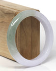 Baikalla Natural Icy Light Lavender & Oil-Green Jadeite Jade "Half Round" Bangle Bracelet (56.3mm) 