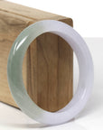 Baikalla Natural Icy Light Lavender & Oil-Green Jadeite Jade "Half Round" Bangle Bracelet (56.3mm) 