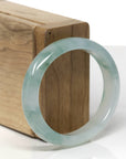 High-End Natural Icy Blue-Green Flower Jadeite Jade "Oval" Bangle Bracelet (55mm) 