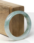 High-End Natural Icy Blue-Green Flower Jadeite Jade "Oval" Bangle Bracelet (55mm) 