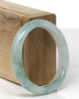 High-End Natural Icy Blue-Green Flower Jadeite Jade "Oval" Bangle Bracelet (55mm) 