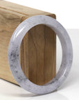 Baikalla Natural Black Sesame Wuji & Light Lavender Jadeite Jade "Half Round" Bangle Bracelet (55.8mm) 