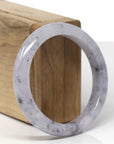 Baikalla Natural Black Sesame Wuji & Light Lavender Jadeite Jade "Half Round" Bangle Bracelet (55.8mm) 