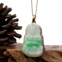 Baikalla Jewelry Jade Guanyin Pendant Necklace Copy of Copy of Copy of "Goddess of Compassion" 14k Yellow Gold Genuine Burmese Jadeite Jade Guanyin Necklace With Good Luck Design