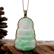 Baikalla Jewelry Jade Guanyin Pendant Necklace Nylon String Necklace Copy of Copy of "Goddess of Compassion" 14k Yellow Gold Genuine Burmese Jadeite Jade Guanyin Necklace With Good Luck Design