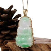 Baikalla Jewelry Jade Guanyin Pendant Necklace Copy of Copy of "Goddess of Compassion" 14k Yellow Gold Genuine Burmese Jadeite Jade Guanyin Necklace With Good Luck Design