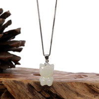 Baikalla Jewelry Jade Pendant Necklace Baikalla "Lucky Kitten" White Nephrite Jade Pendant Necklace With Silver Bail