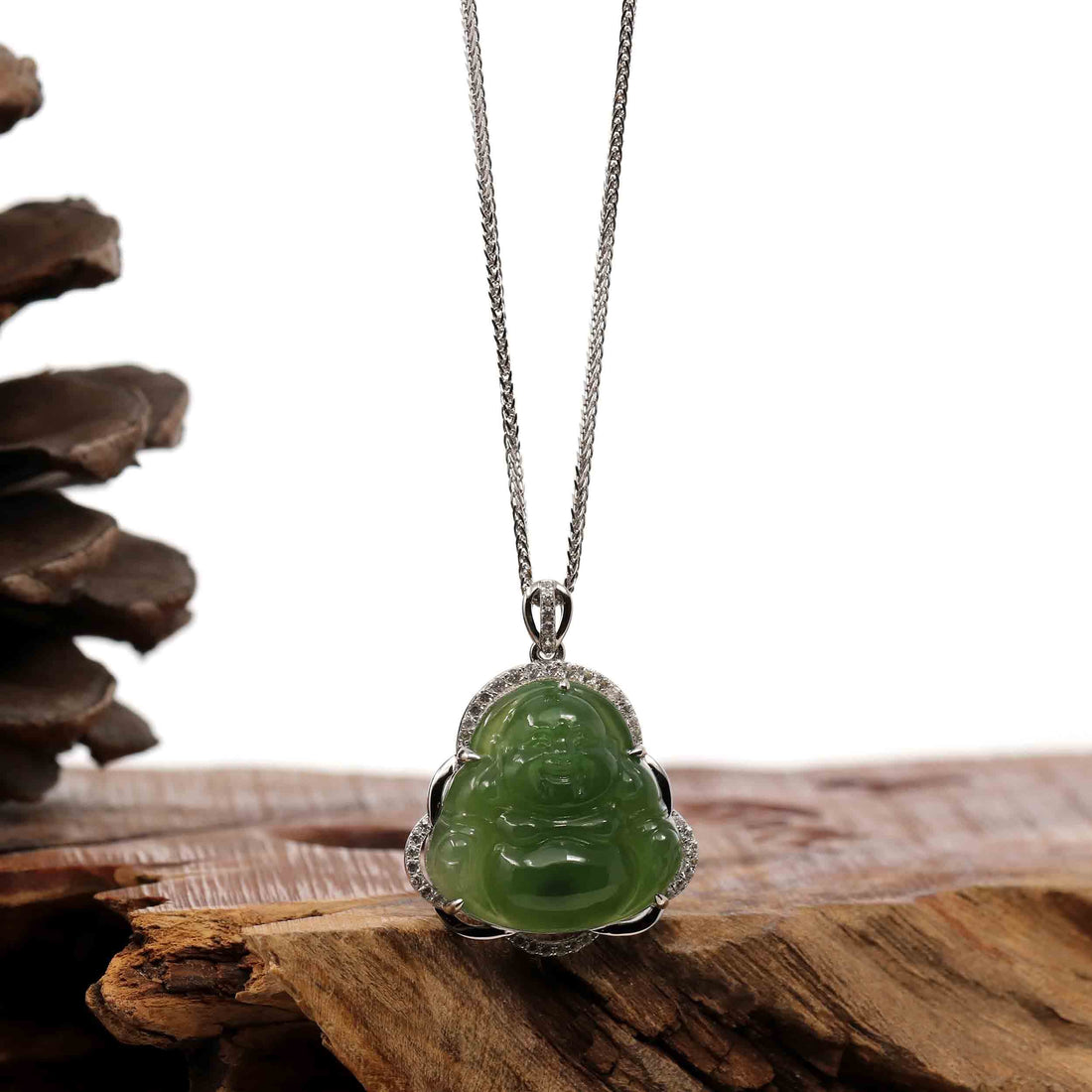 Baikalla Baikalla™ Sterling Silver Genuine Nephrite Green Jade Small Buddha Pendant Necklace