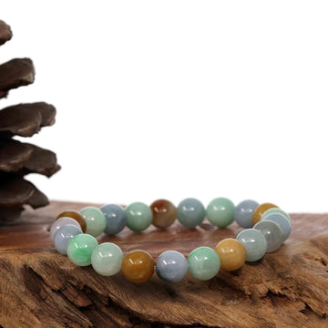 Baikalla Jewelry jade beads bracelet Copy of Copy of Genuine Jadeite Jade Round Multiple Colors Beads Bracelet ( 10 mm)