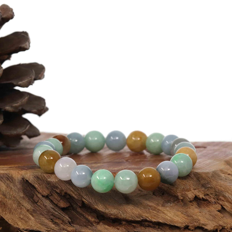 Baikalla Jewelry jade beads bracelet Copy of Copy of Genuine Jadeite Jade Round Multiple Colors Beads Bracelet ( 10 mm)