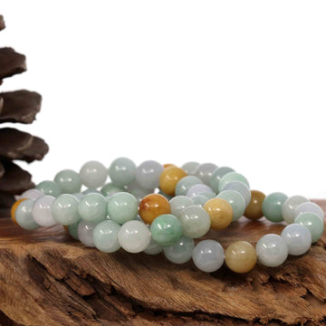 Baikalla Jewelry jade beads bracelet 6.5 inches Copy of Genuine Jadeite Jade Round Multiple Colors Beads Bracelet ( 10 mm)