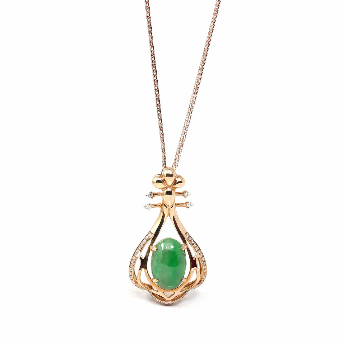 Baikalla Jewelry 18k Gold Jadeite Necklace Copy of 18K Rose Gold Oval Imperial Jadeite Jade Lucky Bottle Necklace with Diamonds