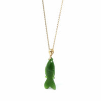 Baikalla Jewelry Gold Jade Necklace Copy of Baikalla™ : " Gold Fish " 14k Yellow Gold Genuine Nephrite Green Jade Pendant Necklace