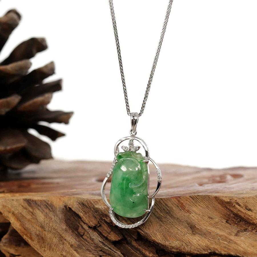 Baikalla Jewelry 18k Gold Jadeite Necklace Copy of 18K White Gold Oval Imperial Jadeite Jade Cabochon Necklace with Diamonds