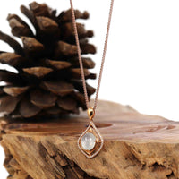 Baikalla Jewelry 18k Gold Jadeite Necklace Copy of 18K Rose Gold Ice Jadeite Jade Hulu Necklace with Diamonds