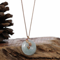 Baikalla Jewelry Gold Jadeite Pendant Copy of 18k Rose Gold Genuine Jadeite Constellation (Pisces) Necklace with Diamonds & Tourmaline