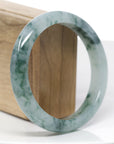 High-End Natural Icy Blue-Green Flower Jadeite Jade "Half Round" Bangle Bracelet (61.8mm) 