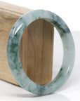 High-End Natural Icy Blue-Green Flower Jadeite Jade "Half Round" Bangle Bracelet (61.8mm) 