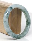 High-End Natural Icy Blue-Green Flower Jadeite Jade "Half Round" Bangle Bracelet (61.8mm) 